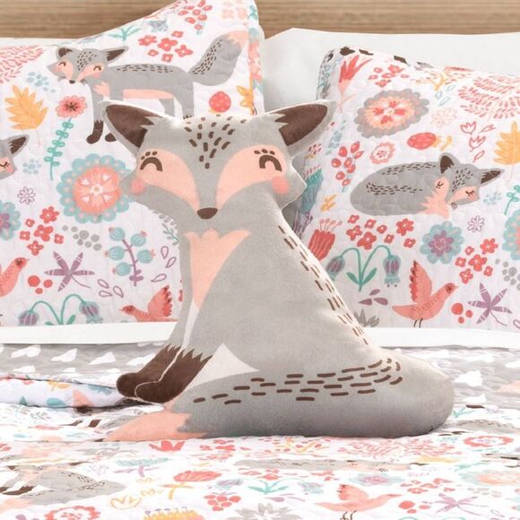 Lush Decor - 3pc Twin Kids' Pixie Fox Reversible Quilt Set with Gray/Pink - Picture 2 of 4